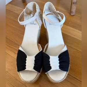 Castañer Women’s Platform Wedge Espadrille Sandals Open Toe Black Ecru Size 39 8